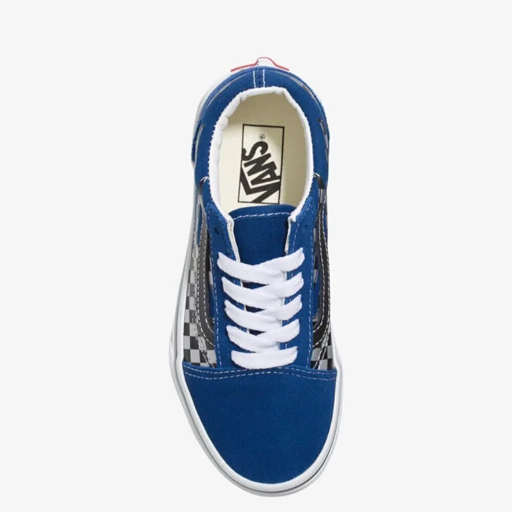 Vans Old Skool Flame Royal Blue w Checker Print Kids size 3 NWT - Picture 2 of 4